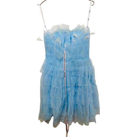 MAC DUGGAL 20529 Powder Blue Strapless Feathers Short Tulle Dress NWT sz 6 - Picture 3 of 16